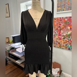 DO + BE 3/4 Sleeve V-neck Smocked Black Dress Small